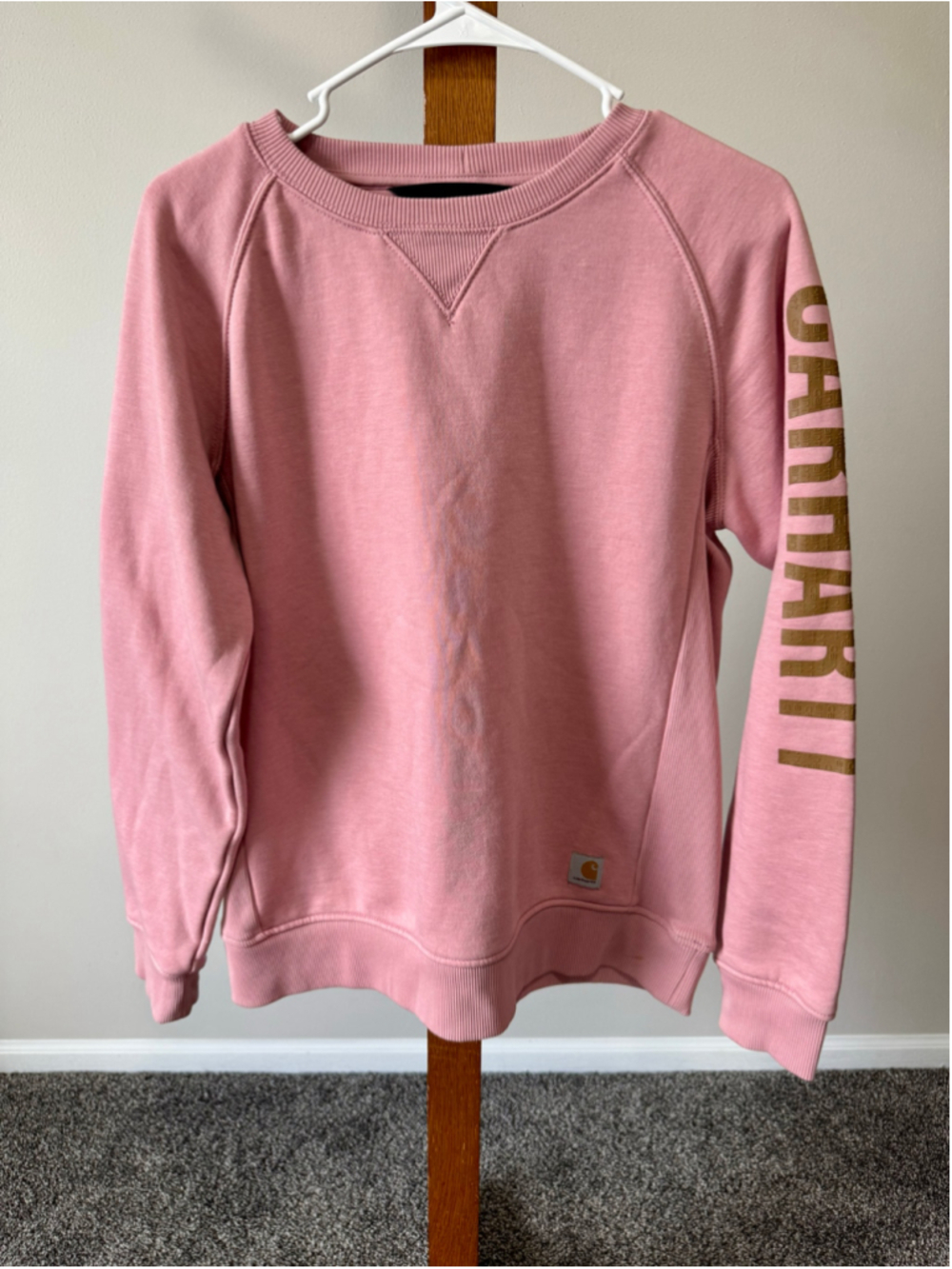 WOMEN'S MIDWEIGHT CREWNECK BLOCK LOGO SLEEVE GRAPHIC SWEATSHIRT PINK MEDIUM - Picture 3 of 12